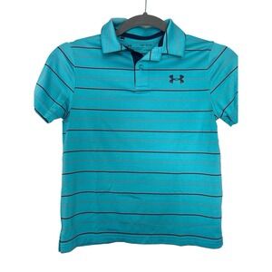 Youth Small Under Armour Teal Striped Heatgear Shortsleeve Golf Polo